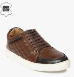 Ruosh Brown Genuine Leather Quilted Sneakers Men