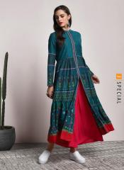 Sangria Turquoise Blue & Orange Printed Anarkali Kurta women