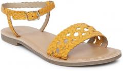 Steve Madden Mustard Yellow Solid Leather Open Toe Flats women