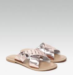 Steve Madden Rose Gold Solid Leather Open Toe Flats women