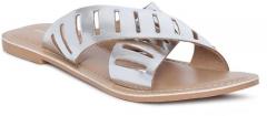 Steve Madden Silver Toned Solid Leather Open Toe Flats women