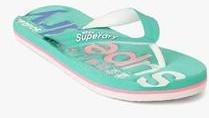 Superdry Scuba Logo Faded Aqua Blue Flip Flops women