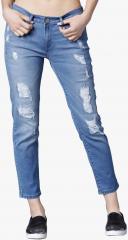 Tokyo Talkies Blue Boyfriend Fit Mid Rise Mildly Distressed Jeans women