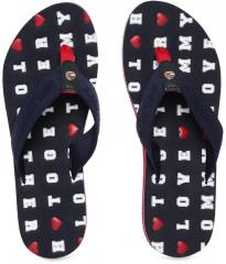 Tommy Hilfiger Navy Blue & White Printed Thong Flip Flops women