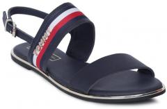 Tommy Hilfiger Navy Blue Leather Open Toe Flats women