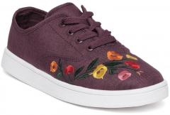 United Colors Of Benetton Burgundy Floral Embroidered Sneakers women