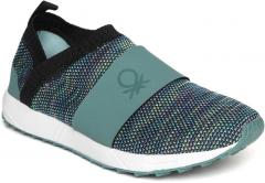 United Colors Of Benetton Teal Blue & Black Woven Design Slip On Sneakers men