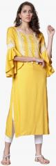 Vishudh Mustard Woven Design Straight Kurta women