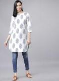 Vishudh White & Blue Printed Tunic Women