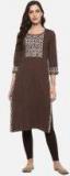 Yash Gallery Brown & Off White Striped Straight Kurta Women