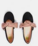 Yk Black & Dusty Pink Solid Synthetic Ballerinas Girls