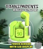 Crecro Ultrapod Bluetooth Earbuds Headset Crystal Transparent Design, LED Display BU26 Smart Headphones