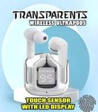 Crecro Ultrapod Bluetooth Earbuds Headset Crystal Transparent Design, LED Display GR36 Smart Headphones