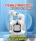 Crecro Ultrapod Bluetooth Earbuds Headset Crystal Transparent Design, LED Display GR46 Smart Headphones