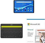 Lenovo Tab M10 FHD Plus Tablet, Platinum Grey + Wireless BT Keyboard + Microsoft 365 Personal 12 Month Subscription