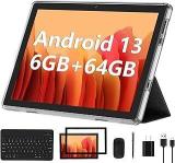 Android 13 Tablet 2023 New 10 Inch Tablets With 6GB RAM + 64GB ROM + 1TB Expanded Ouad Core, 2 In 1 Tablet With Keyboard Mouse WiFi 6 Bluetooth, GMS Certified IPS Touch Screen Tablet Black Set