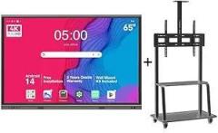 BIG VUE 65 Inches Android 14 Smart Interactive Digital Board, Flat Panel with Adjustable Height Rolling TV Cart | 8GB RAM 128GB ROM | Multitouch Screen Display for Teaching and Office Use