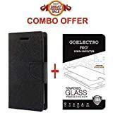 Goelectro Oppo A37 Flip Cover For Luxury Mercury Diary Wallet Style Original Black Flip Cover Case For Oppo A37 Flip Cover For Oppo A37 + Premium 2.5D Curved Tempered Glass Screen Protector...