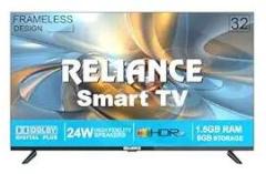 Reliance 32 inch (80 cm) | A+ Display | Frameless Design | Voice Remote | 24W Speakers | 1.5GB RAM, 8GB Storage | Model RW32GD8676HD (Black) Smart IPS HD Ready LED TV
