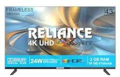 Reliance 43 inch (109 cm) Google | Frameless Design, 16GB Storage, Voice Remote | Netflix, JioCinema, Disney+ Hotstar | RW43GD8676UHD (Black) Smart Ultra HD 4K LED TV