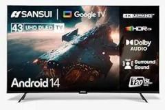 Sansui 43 inch (109 cm) Google 5.0 (OS Ver. 14) with Bezel Less Design|A+ Display, 1.0B Colors|MEMC|HSR120Hz|HDR10|HLG |(JSW43UG23) Smart Android Full HD LED TV