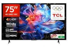 Tcl 75 inch (189 cm) Metallic Bezel Less Series Google 75V6C (Black) Smart 4K Ultra HD LED TV