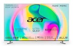 Acer 75 inch (189 cm) Super Series Google AR75QDXGU2875AT (Black) 2024 Model Smart 4K Ultra HD QLED TV