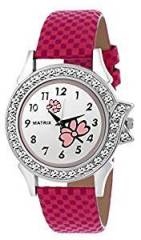 Matrix Analog Pink Dial, Pink leather strap, Stone Studded Women's & Girls Watch WN 26