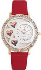 DFa Rose Gold White Heart Dial Maroon Leather Strap Analogue Watch for Girls DFa008