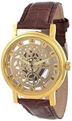 SHVAS Analogue Transparent Dial Innovative Concept Unisex Watch Brown Leather Belt brown