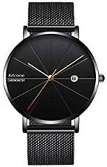 Kitcone Analogue Date & Time Display Shepard Chain Black Dial Super Slim Mens Watch & Boys Watch BLC