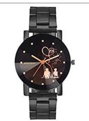 Horse Head Analogue Multi Colour Dial Black Metal Strap Diamond Cut Glass Women's & Girl's Watches Sl