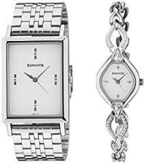 Sonata Analog White Dial Unisex Watch 770038063SM01