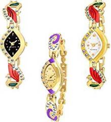 Krupa Enterprise Analogue Dial Multi Color Diamond Watch for Girls & Women Combo Pack 3