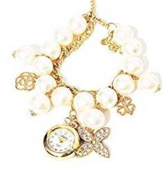 Joker & Witch Pearl Charm Hanging Dial Pretty Bracelet Women's Watch