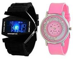 A R Sales Analogue and Digital Display Black and Pink Dial Unisex Watch, Combo of 2