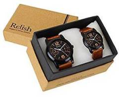 Relish Combo Pack of 2 Analogue Black Dial Mens and Womens Watch Re Cou 0101