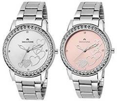 Swisstone Analogue Silver Dial Women's & Girl's Watch Combo Cmb236 Slv Pnk