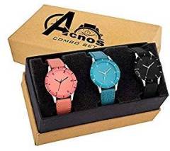 Acnos Special Super Quality Analog Watches Combo Look Like Preety for Girls and Women Pack of 3 605 BLK ORG SKY