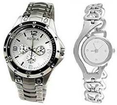 Aaradhya Fashion Combo Analogue White Dial Watch For Men And Women A9F Sliver Rosera Swcup 1801