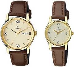 Titan Analog Gold Dial Pair Watch NE15802490YL05