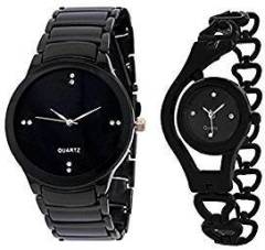 Aaradhya Fashion Analog Blac Dial Men & Women Watch Combo Black & Metal Black