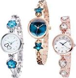 3 Multi Colored Metal Strap Analogue Watches Bangle Combo for Womens and Girls Pack of 3