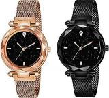 4 Point Rose Gold and Black Color with Trending Magnetic Analogue Metal Strap Watches for Girl's and Women's Pack of 2 P 180 200