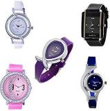 5 Stylist Diamond and Simple Analog Watches Combo for Women Pack 5 nissna