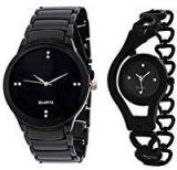 Aaradhya Fashion Analog Blac Dial Men & Women Watch Combo Black & Metal Black