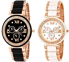 Aaradhya Fashion Analog Women's & Girl's Watch Off White And Black Dial Pack of 2