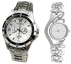 Aaradhya Fashion Analogue White Dial Couple Watch Combo A9f Sliver Rosera SWCUP 1801