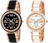 Aaradhya Fashion Analogue Women's & Girl's Watch Black & Off White Dial Black & Off White Colored Strap Pack of 2