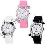 Aaradhya Fashion Exclusive Premium Quality Butterfly Pink & Black & White Watch Combo Of 3 Watches For Girls & Women